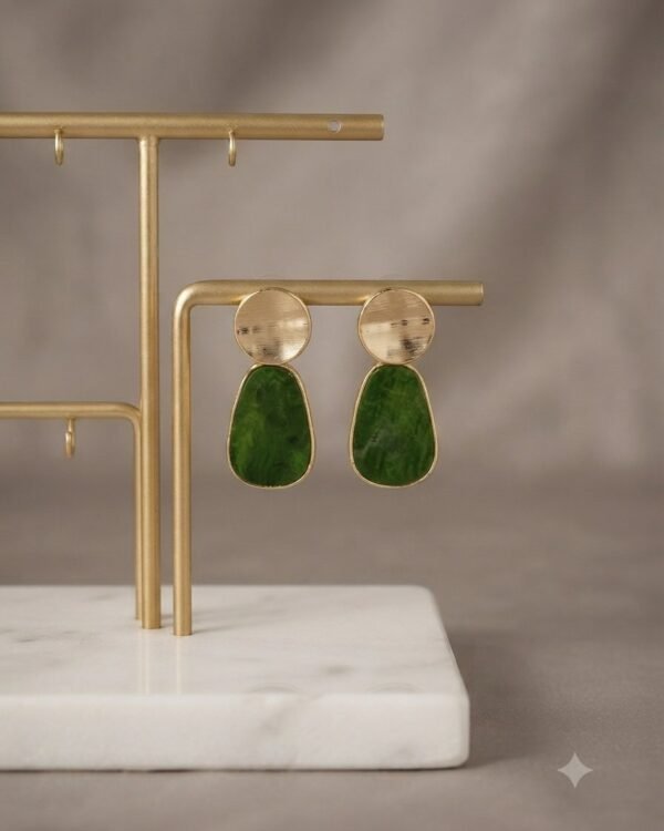 Emerald Green & Gold Geometric Earrings