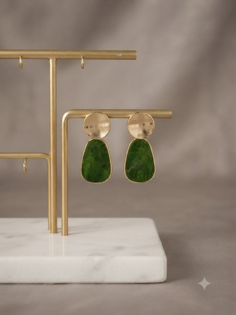 Emerald Green & Gold Geometric Earrings