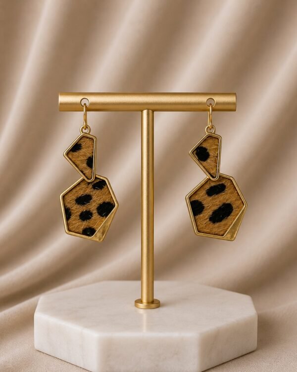 Geometric Leopard Fur & Gold Earrings