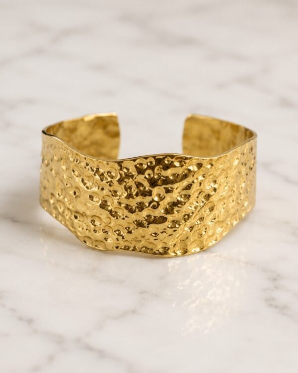 Gold Hammered Wide Cuff Bracelet