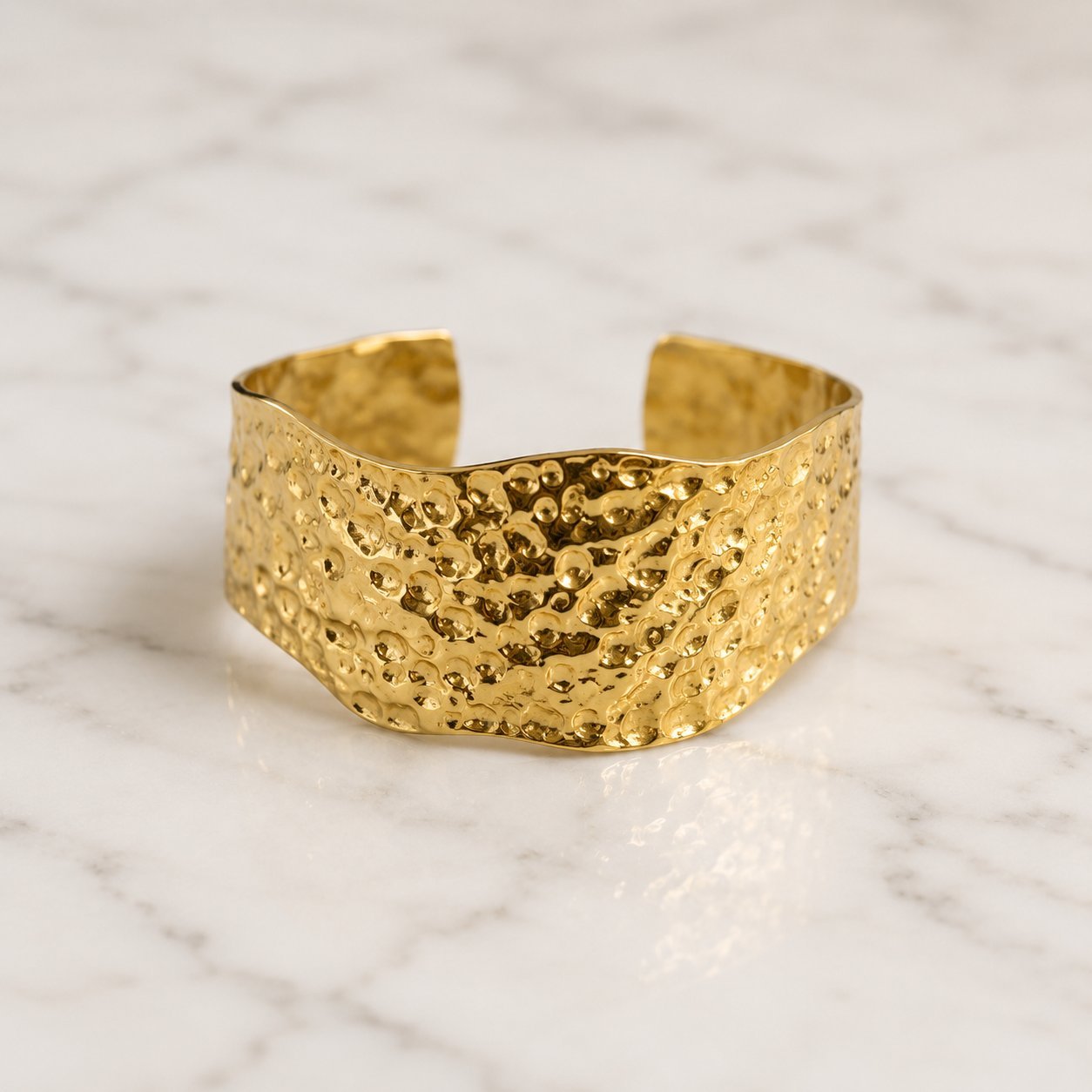 Gold Hammered Wide Cuff Bracelet