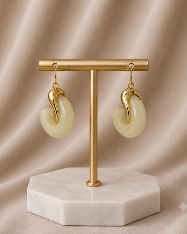 Gold Plated Marble Big Earrings
