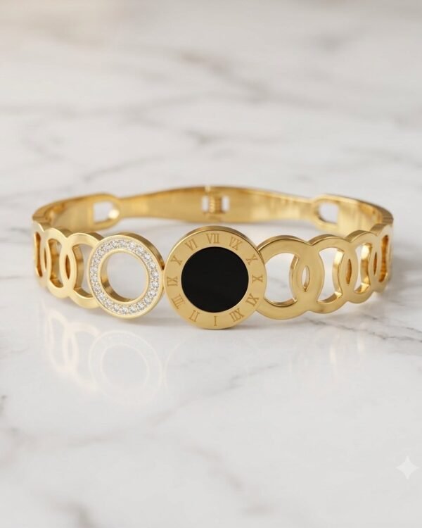 Gold Roman Numerals & Black Crystal Bracelet