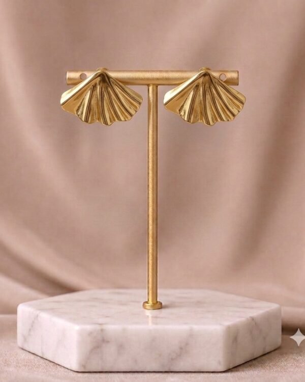 Gold Shell Fan Stud Earrings