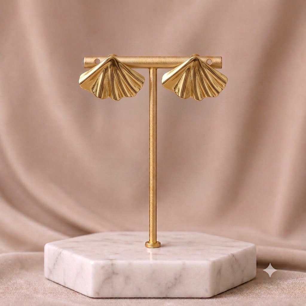 Gold Shell Fan Stud Earrings