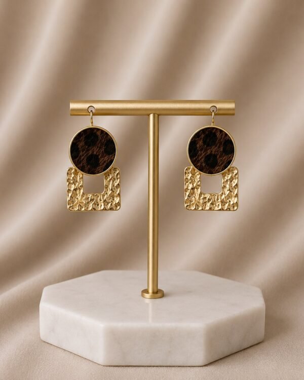 Leopard Print Fur & Gold Earrings Brown