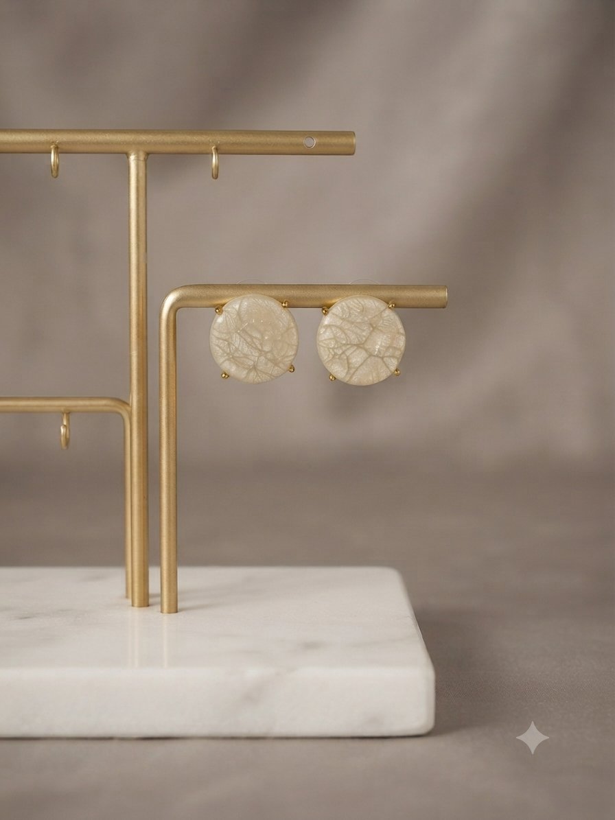 Off-White Round Stud Earrings