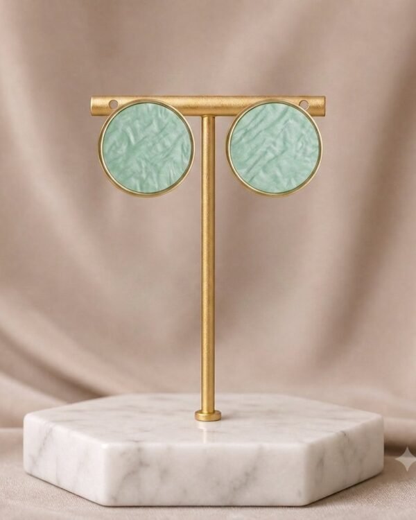 Turquoise Marble Round Gold Earrings